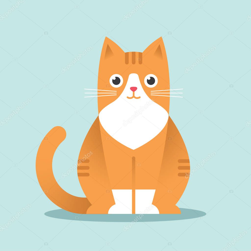 Cute Sitting Red Cat Illustration Flat Style Happy Ginger Kitten
