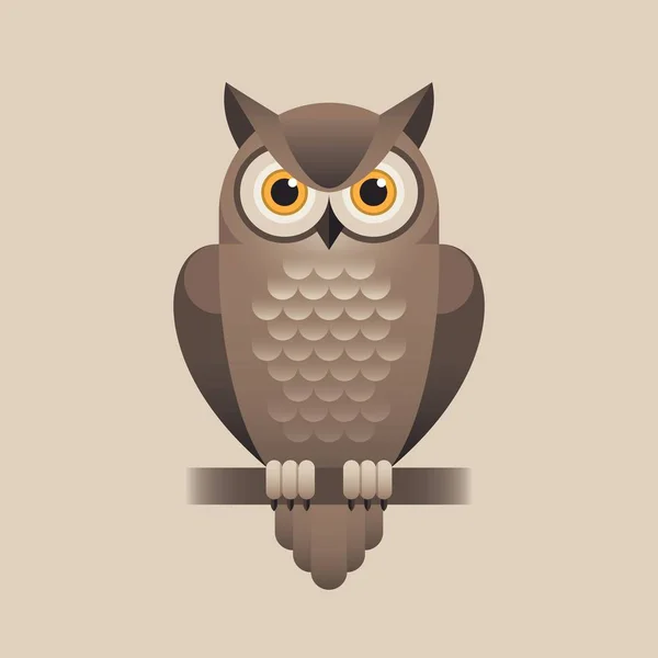 Cute Brown Owl Illustration Flat Style Pendidikan Kebijaksanaan Simbol Pengetahuan - Stok Vektor