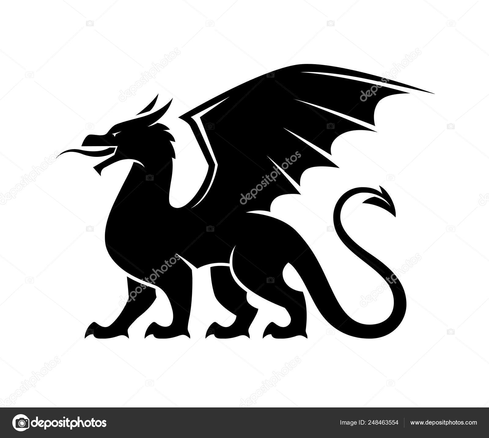 드래곤 블랙 실루엣. 스톡 벡터 - ©maglyvi 248463554, image size:1600x1433