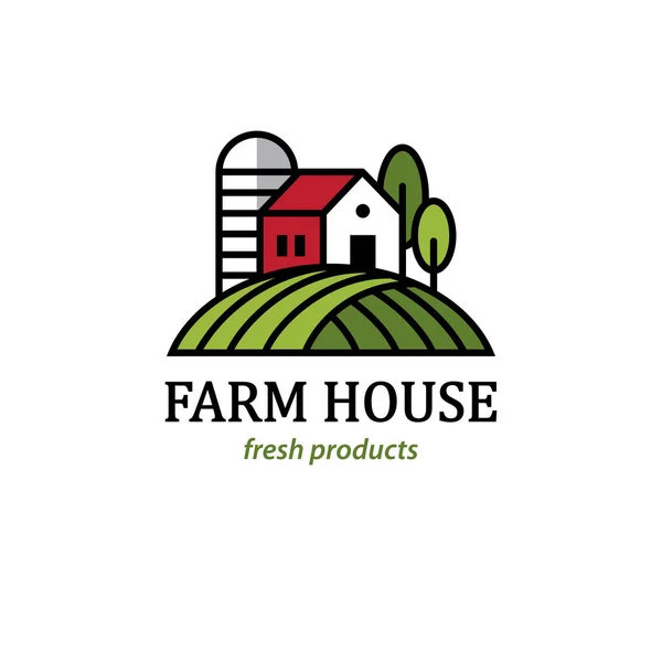 Agricoltura Agricoltura Naturale Agricoltura Biologica Logo Vettoriale Con Agriturismo Silo — Vettoriale Stock