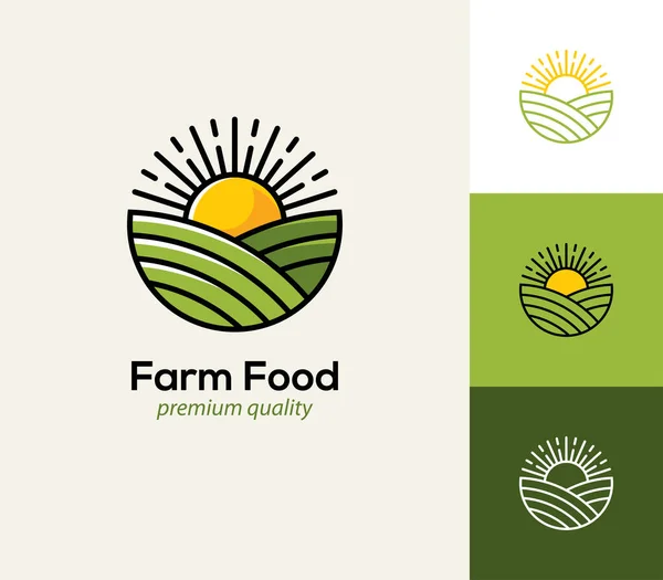Landwirtschaft Landwirtschaftsvektorlogo Mit Feld Und Sonne Symbol Für Natürliche Und — Stockvektor