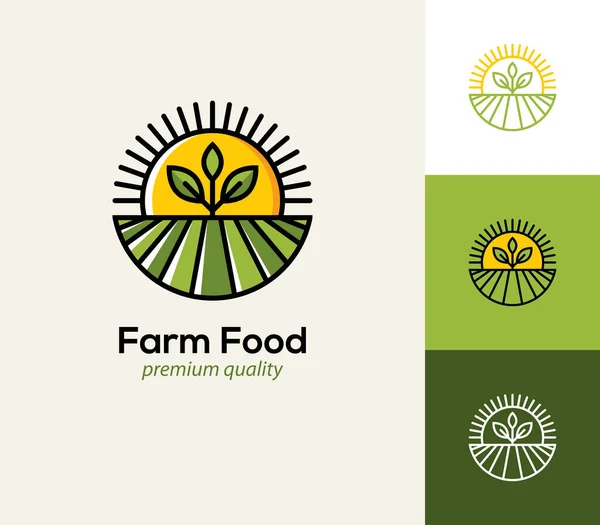 Логотип Сельскохозяйственного Вектора Сельскохозяйственным Полем Растением Солнцем Икона Натурального Органического — стоковый вектор