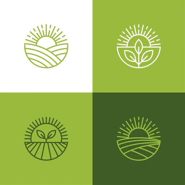 Conjunto Logotipo Lineal Agricultura Agricultura Mono Línea Alimentos Granja Icono — Vector de stock