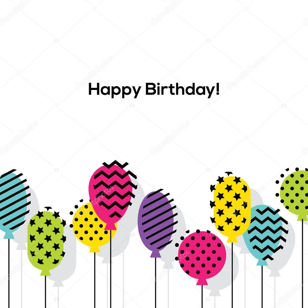 Colorful background with balloons in flat style. Birthday, Anniversary greeting card or banner design.