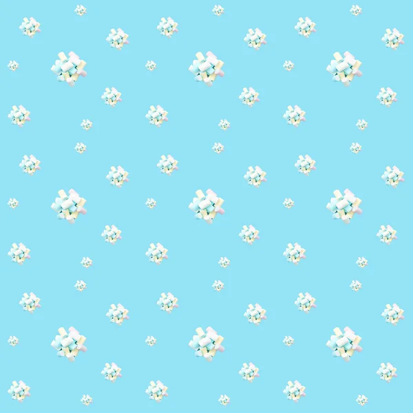 Köstliche Weiße Gelbe Blaue Und Rosa Marshmallows Auf Blauem Hintergrund — Stockfoto