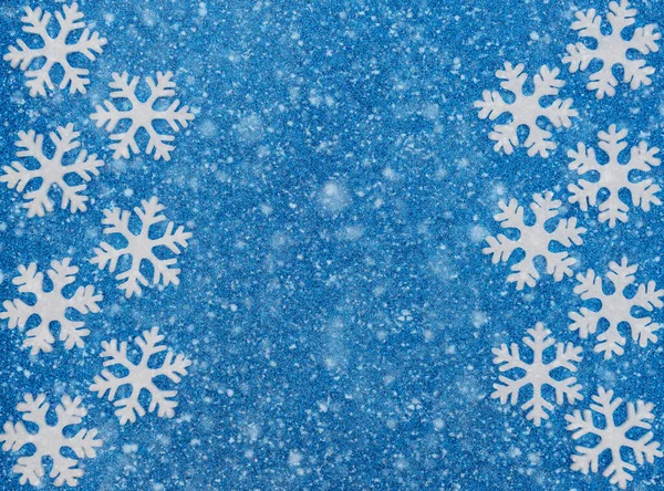 Natal Inverno Fundo Azul Com Flocos Neve Brancos Neve Ano — Fotografia de Stock