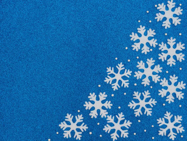 Natal Inverno Fundo Azul Com Flocos Neve Brancos Contas Ano — Fotografia de Stock