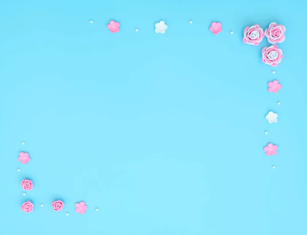Flores Cor Rosa Brancas Feitas Espumante Sobre Fundo Azul Com — Fotografia de Stock