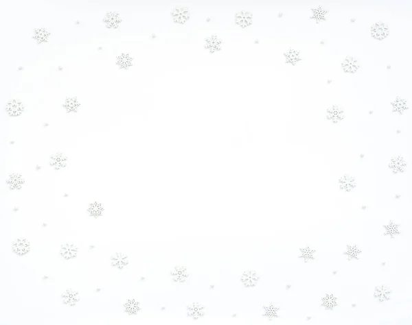 Natale Inverno Sfondo Bianco Con Piccoli Fiocchi Neve Legno Bianco — Foto Stock
