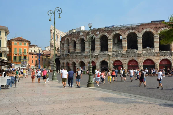 Roman amphitheatre Arena di Verona at the Piazza Bra square in the historic centre of Verona - Italy.