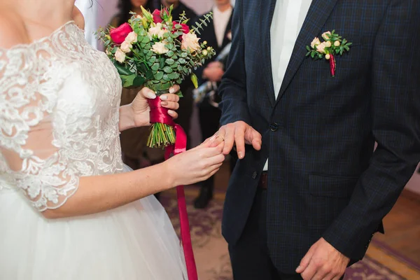 Cerimônia Troca Alianças Casamento Detalhes Acessórios Casamento — Fotografia de Stock