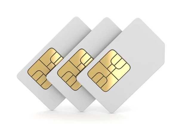 Tres White Sim Card Esta Una Imagen Generada Por Ordenador — Foto de Stock