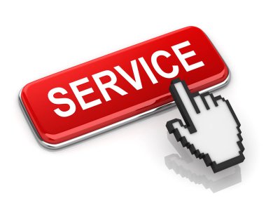 Kırmızı hizmet düğmesi, bu bilgisayar oluşturulan resmi bir 3d işlenir. Beyaz izole.