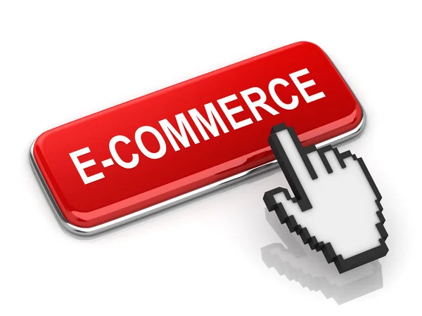 Red Commerce Button Rendered Computer Generated Image Isolated White — Stock Photo, Image