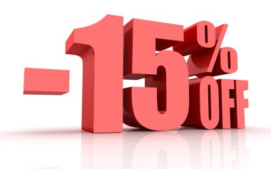 Yüzde 15 indirim, bu bir 3d oluşturulan bilgisayar resmi işlenir. Beyaz izole.