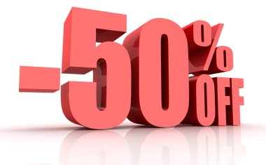 Yüzde 50 indirim, bu bir 3d oluşturulan bilgisayar resmi işlenir. Beyaz izole.