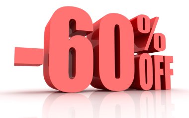 Yüzde 60 indirim, bu bir 3d oluşturulan bilgisayar resmi işlenir. Beyaz izole.