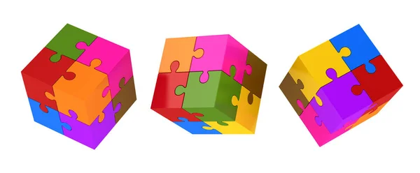 Colorful Puzzle Cubes Rendered Computer Generated Image Isolated White — Stock Photo, Image