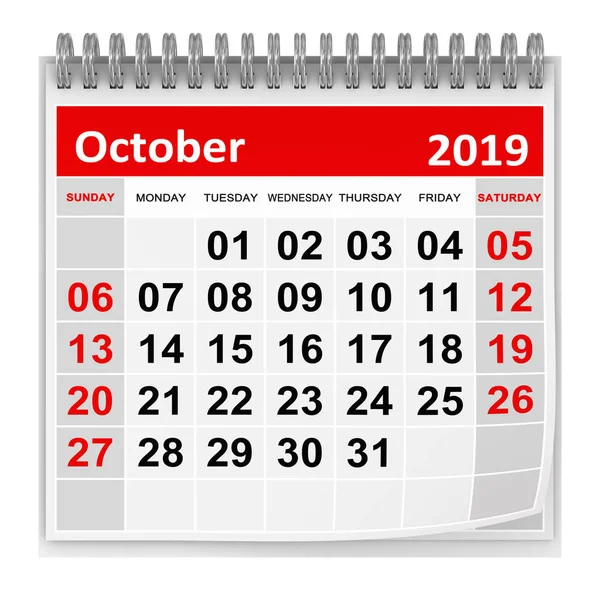 Październik 2019 Jest Renderowany Obraz Generowany Komputerowo Białym Tle — Zdjęcie stockowe
