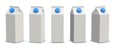 Boş Süt Kutusu Seti, bu 3 boyutlu oluşturulmuş bir bilgisayar görüntüsü. Beyazda izole edilmiş.