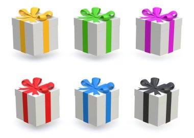 Hediye Kutusu Seti, bu 3 boyutlu oluşturulmuş bir bilgisayar görüntüsü. Beyazda izole edilmiş.