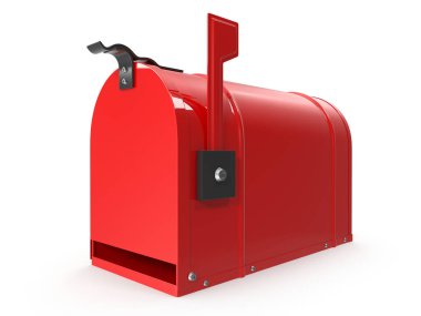 Kırmızı posta kutusu beyaz arka planda posta almaya hazır.