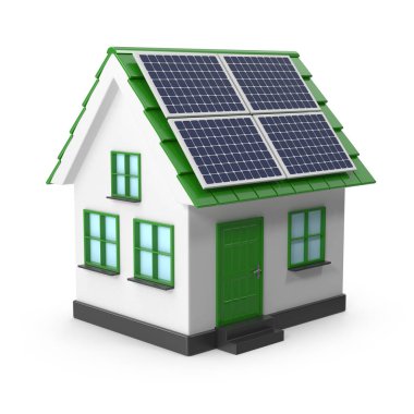 Çatıda güneş panelleri olan çevre dostu bir ev.