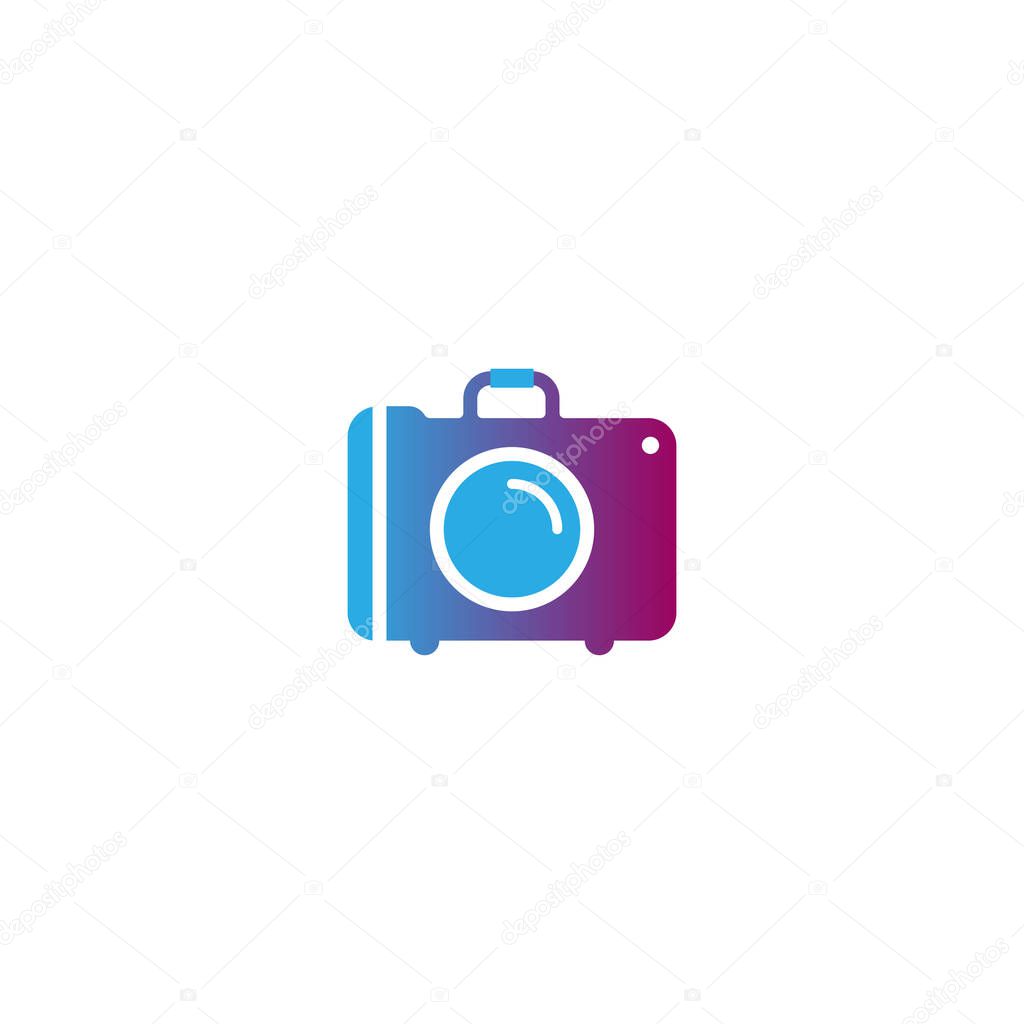 Creative traveling photographer logo with shaped combine camera and suitcase