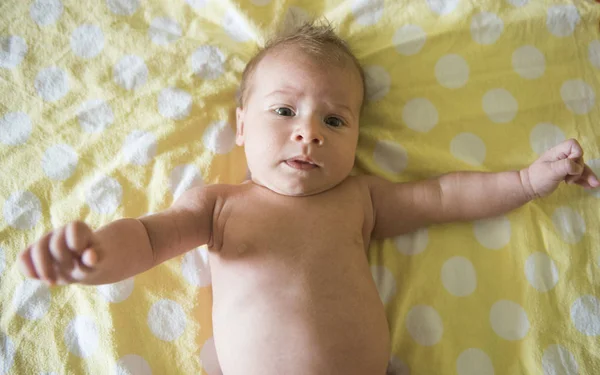 Menina Bebê Recém Nascido Deitado Calma Com Mãos Bem Espalhadas — Fotografia de Stock