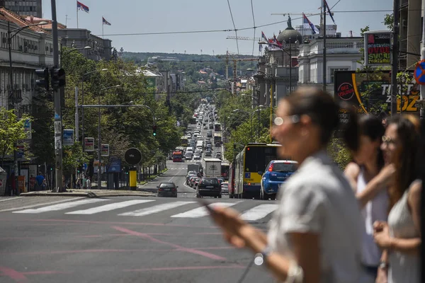 Belgrád Szerbia Július 2019 Belgrád Forgalom Meredek Kneza Milosa Utcában — Stock Fotó