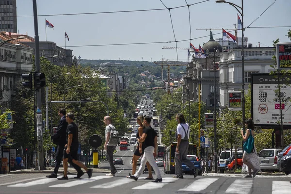 Belgrado Servië Juli 2019 Belgrado Verkeer Steile Kneza Milosa Straat — Stockfoto