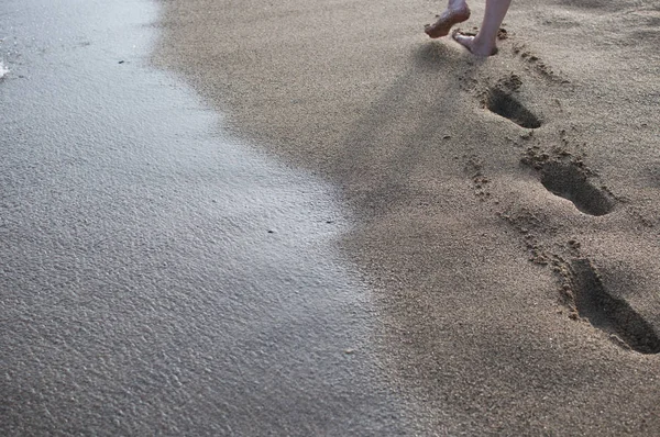 Human Footprints Sand Coastline — Stock Photo, Image