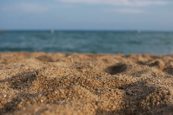 Coastline Sand Focus Sea Sky Background Selective Focus — Stock Photo, Image