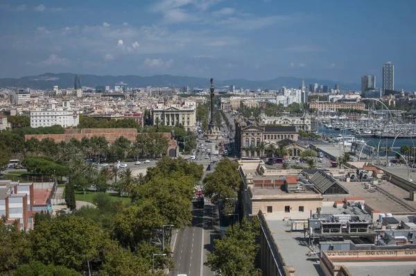Барселона Испания Сентября 2014 Городской Пейзаж Барселоны Видом Памятник Колумбу — стоковое фото