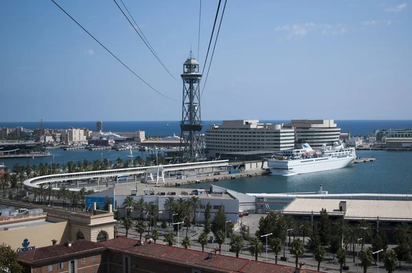 Barcelona Hiszpania Września 2014 Widok Lotu Ptaka Wieżę Funicular Porcie — Zdjęcie stockowe