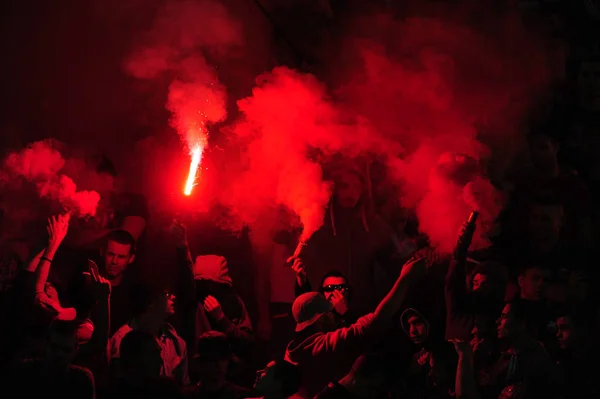 Belgrado Servië Augustus 2015 Fans Van Het Servische Voetbalelftal Red — Stockfoto