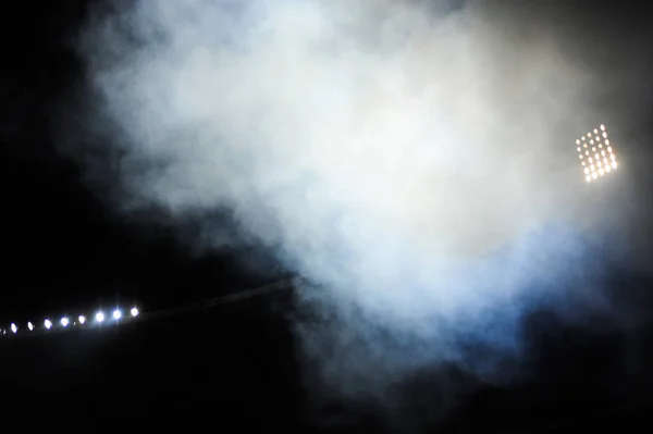 Football Stadium Floodlights Seen Dense Fog — Stock Photo, Image