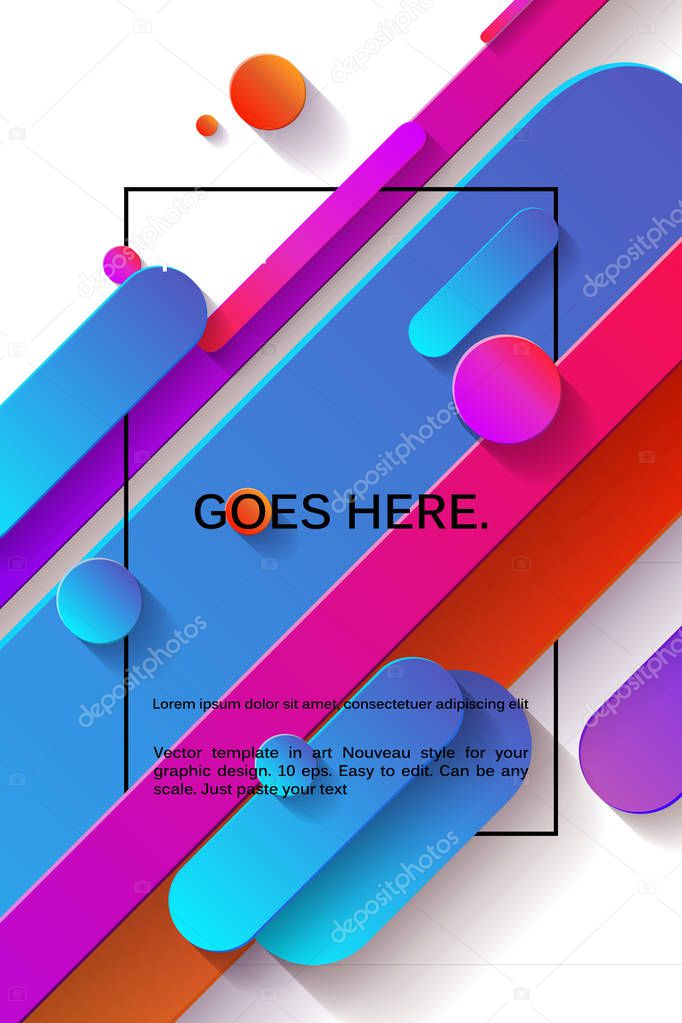 Vector background with paper card and abstract colorful shapes. Trendy neon lines and circles wallpaper in a modern material design style.