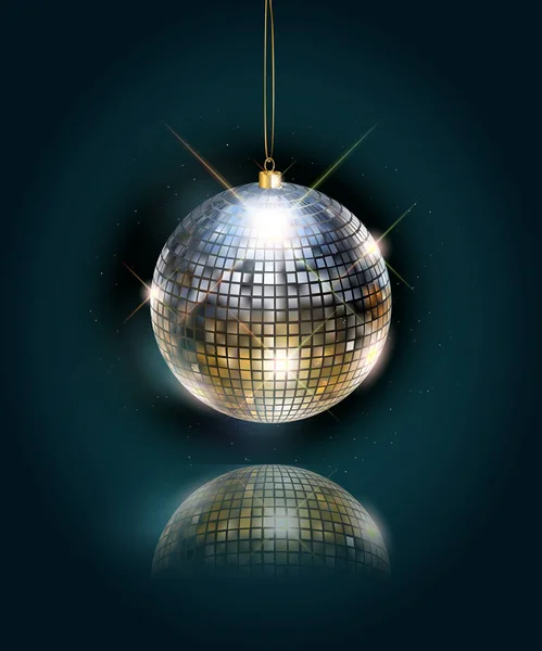 Disco Bal Met Heldere Stralen Kleur Gestemde Nacht Partij Achtergrond — Stockvector