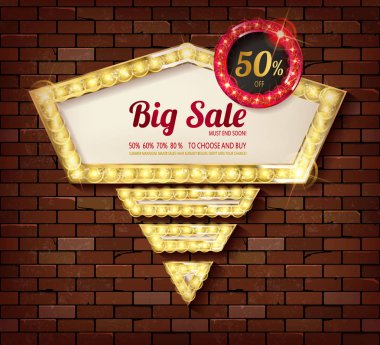 Büyük indirim tuğla duvar arka plan karede. Vektör çizim