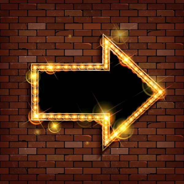 Red Frame Arrow Light Bulbs Background Brick Wall Vector Illustration — Stock Vector