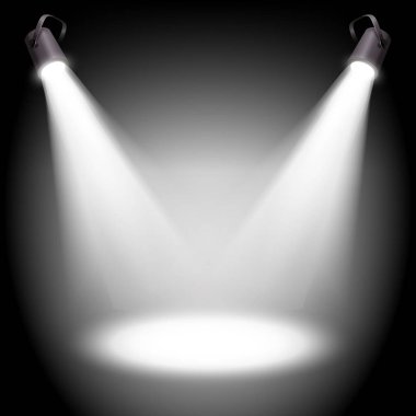 Beyaz arka planda - Far kiriş iki reflektörler, metin veya nesne için yer. İllüstrasyon.
