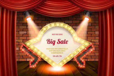 Büyük açılış el ilanı, pazarlama veya afiş arka plan şablonu dramatik kırmızı perdeler ile. EPS 10 vektör.