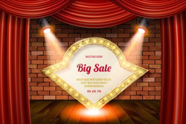 Büyük açılış el ilanı, pazarlama veya afiş arka plan şablonu dramatik kırmızı perdeler ile. EPS 10 vektör.