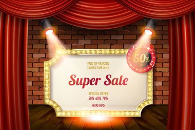 Büyük açılış el ilanı, pazarlama veya afiş arka plan şablonu dramatik kırmızı perdeler ile. EPS 10 vektör.