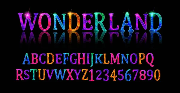 Wonderland Font Fairy Abc Set Letters Magical Beast Long Striped — Stock Vector