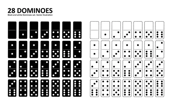 Conjunto Completo Dominó Blanco Negro Estilo Diseño Plano Ilustración Vectorial — Archivo Imágenes Vectoriales