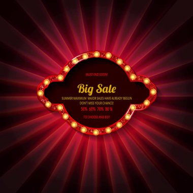 Retro işaret lamp en büyük satış vektör çizim ile. Özel Fırsat illüstrasyon tasarım grafik öğesi, amblem, indirim, web sayfası, el ilanı, promosyon, uygulama vb..