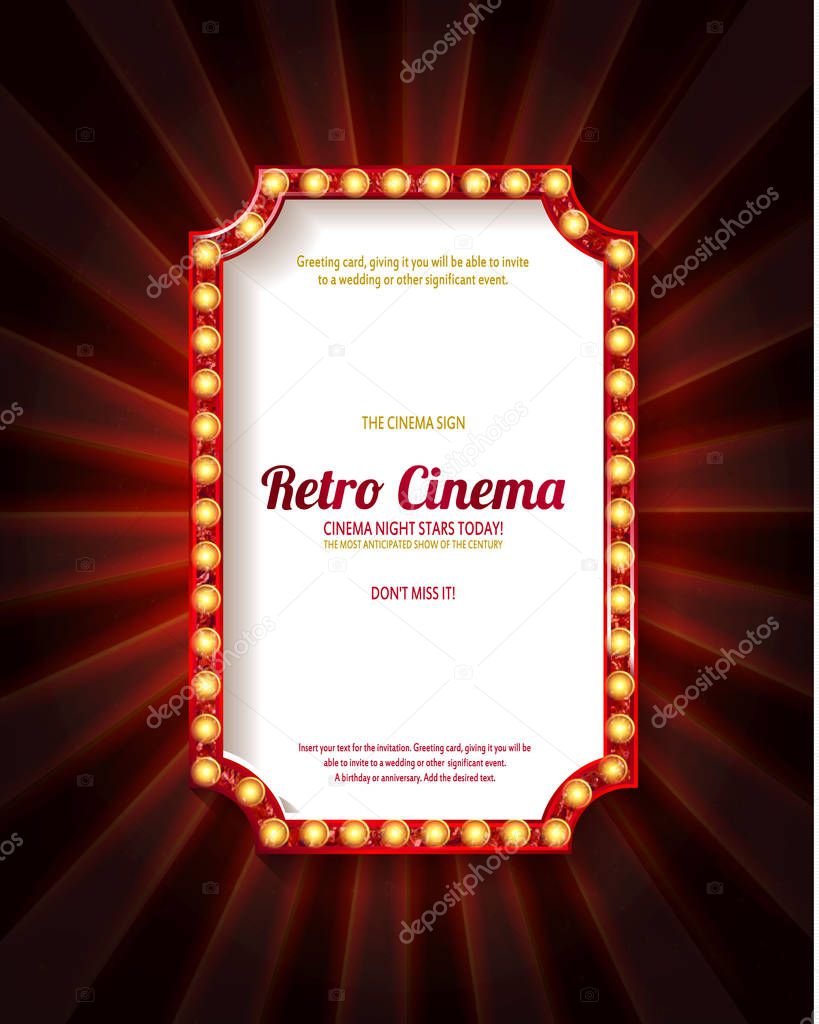 Red frame with light bulbs on the background of the. Vector illustration