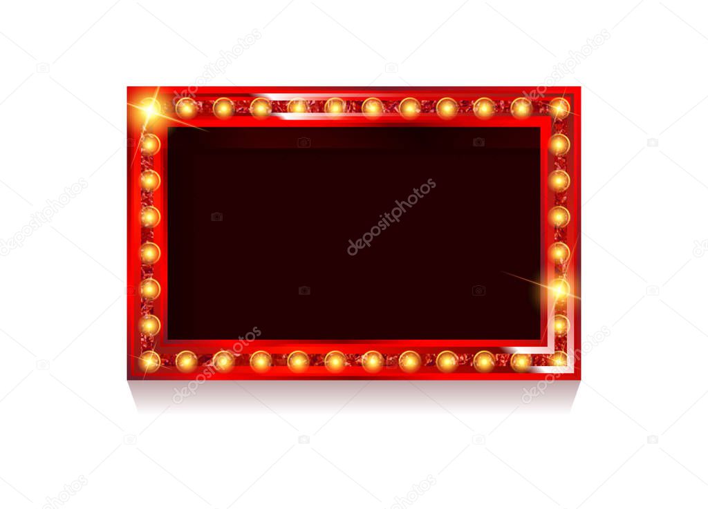 Red frame with light bulbs on the background of the. Vector illustration